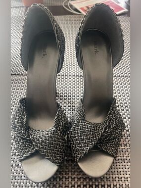 mark. Black Woven Knot Peep-Toe Heels